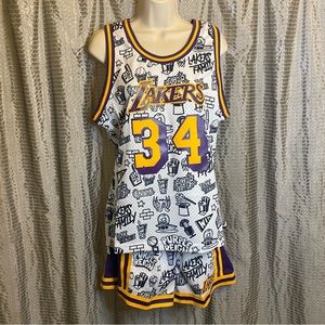 🏀Mitchell & Ness O’Neal LA Lakers NBA Doodle Jersey Short Set Med Retails $225